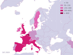 Obraz przedstawia gęstość zaludnienia Europy